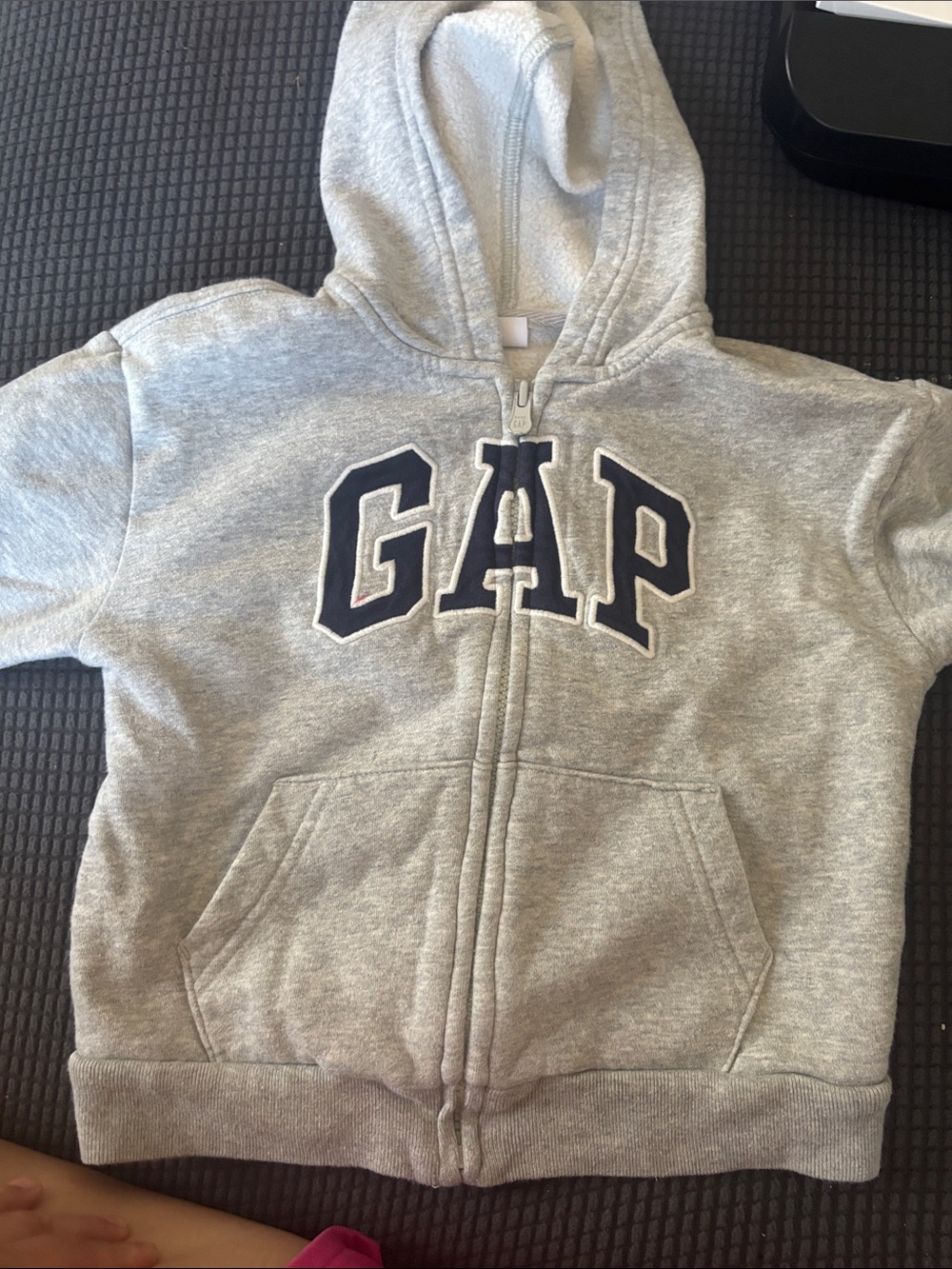 GAP Kids Light Gray Zip Hoodie with Navy Logo